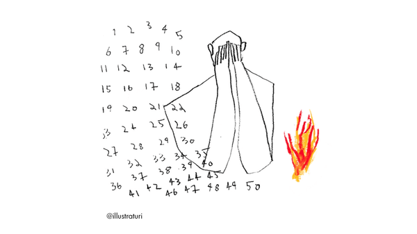 illustrasjonstegning av en person med hendene fremfor øynene og tallene 1-50 skrevet opp