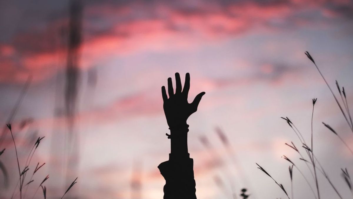 En rosafarget himmel som bakgrunn. En hand stikker opp midt i bildet med strå på siden. Illustrasjonsbilde tatt av Bryan Minear fra Unsplash