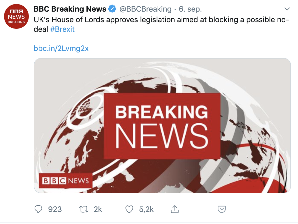 screenshot av BBC tweet om brexit