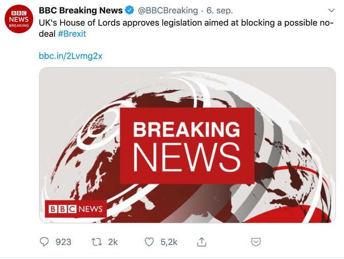 screenshot av BBC tweet om brexit 