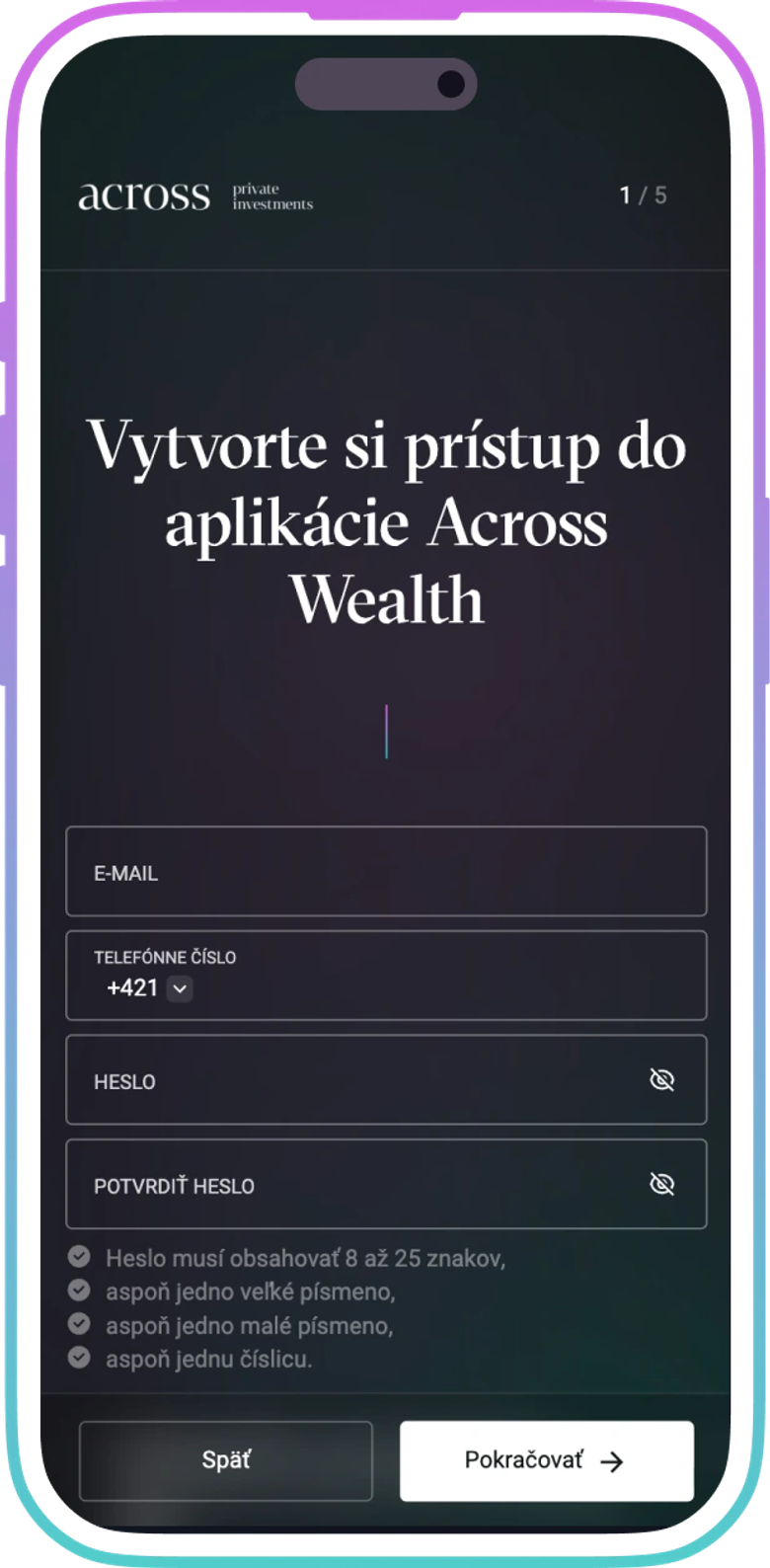 Mobilná aplikácia Across Wealth