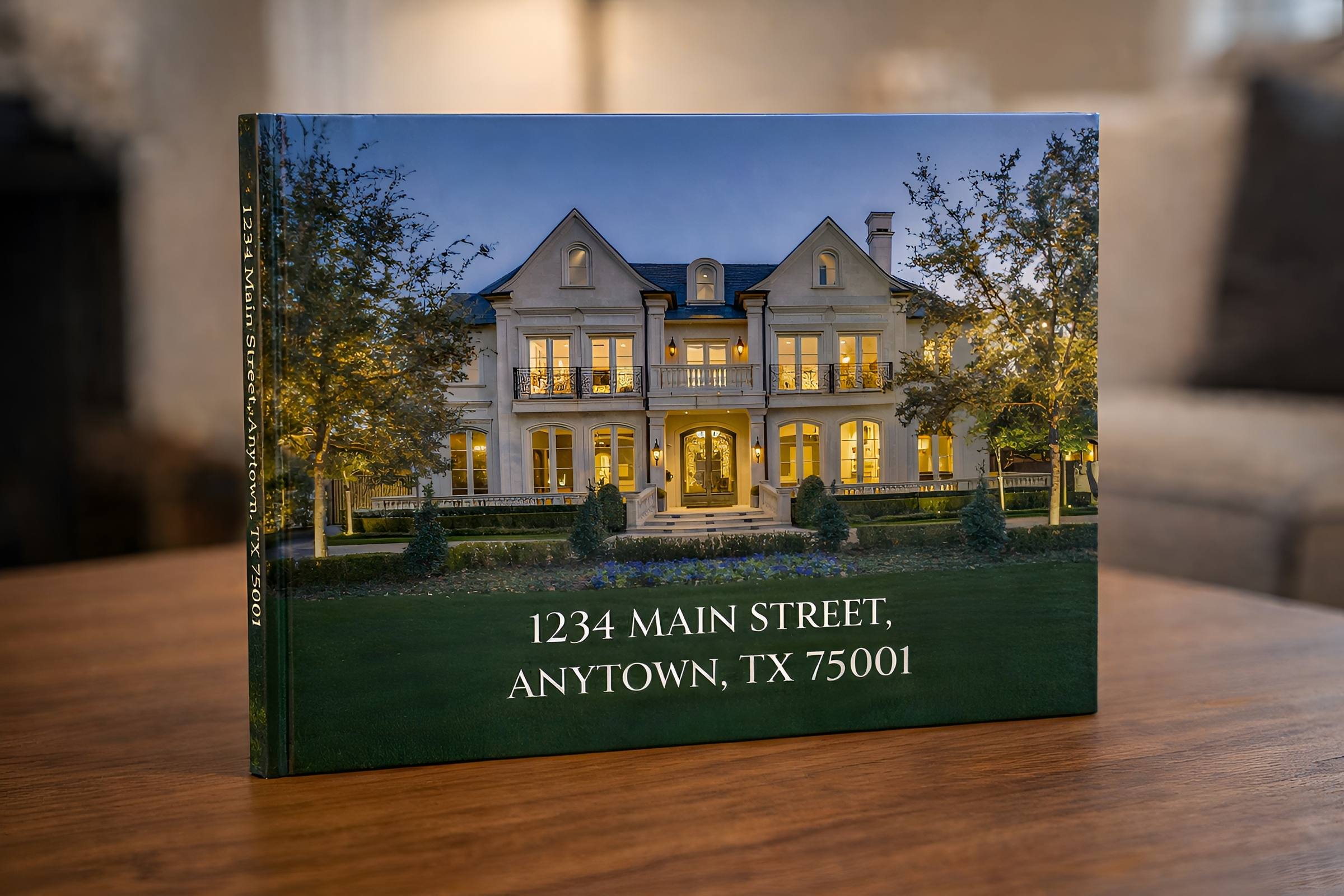 Shoot2Sell hardcover keepsake photo album featuring luxury home twilight photography on the cover