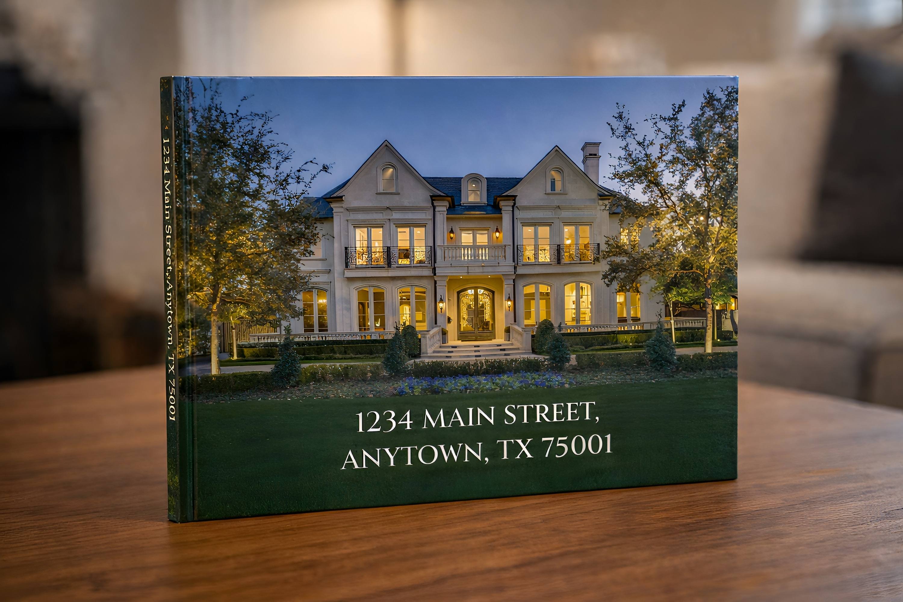 Shoot2Sell hardcover keepsake photo album featuring luxury home twilight photography on the cover