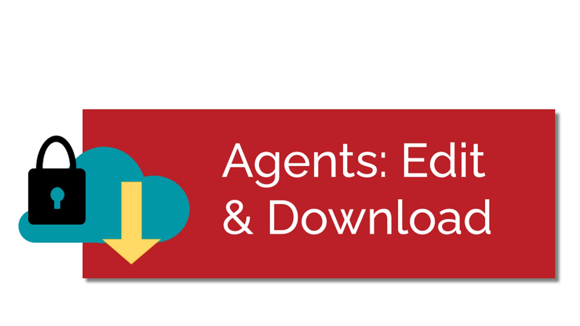 Branded Shoot2Sell button graphic reading 'Agents: Edit & Download' with a padlock-and-cloud icon, used in delivery emails and help pages.
