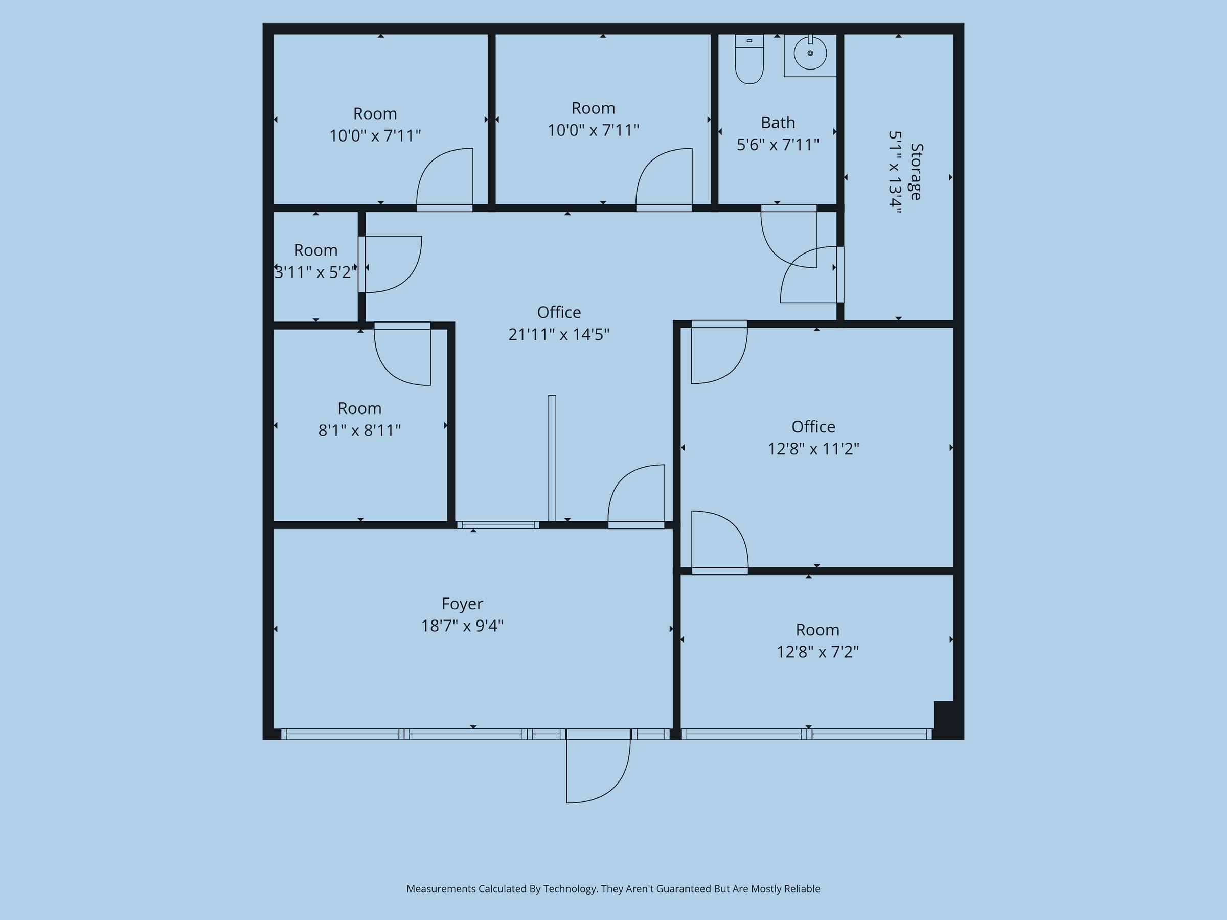 2D floor plan of a commercial office suite with foyer, offices, and meeting rooms in San Antonio, Texas