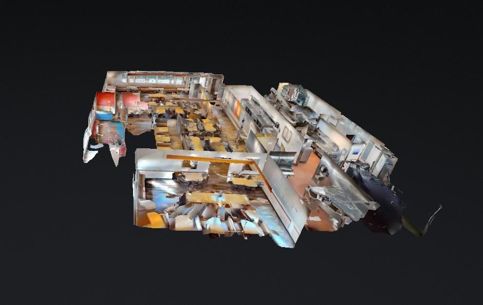 Matterport 3D dollhouse view of a commercial restaurant and bar space in Austin, Texas