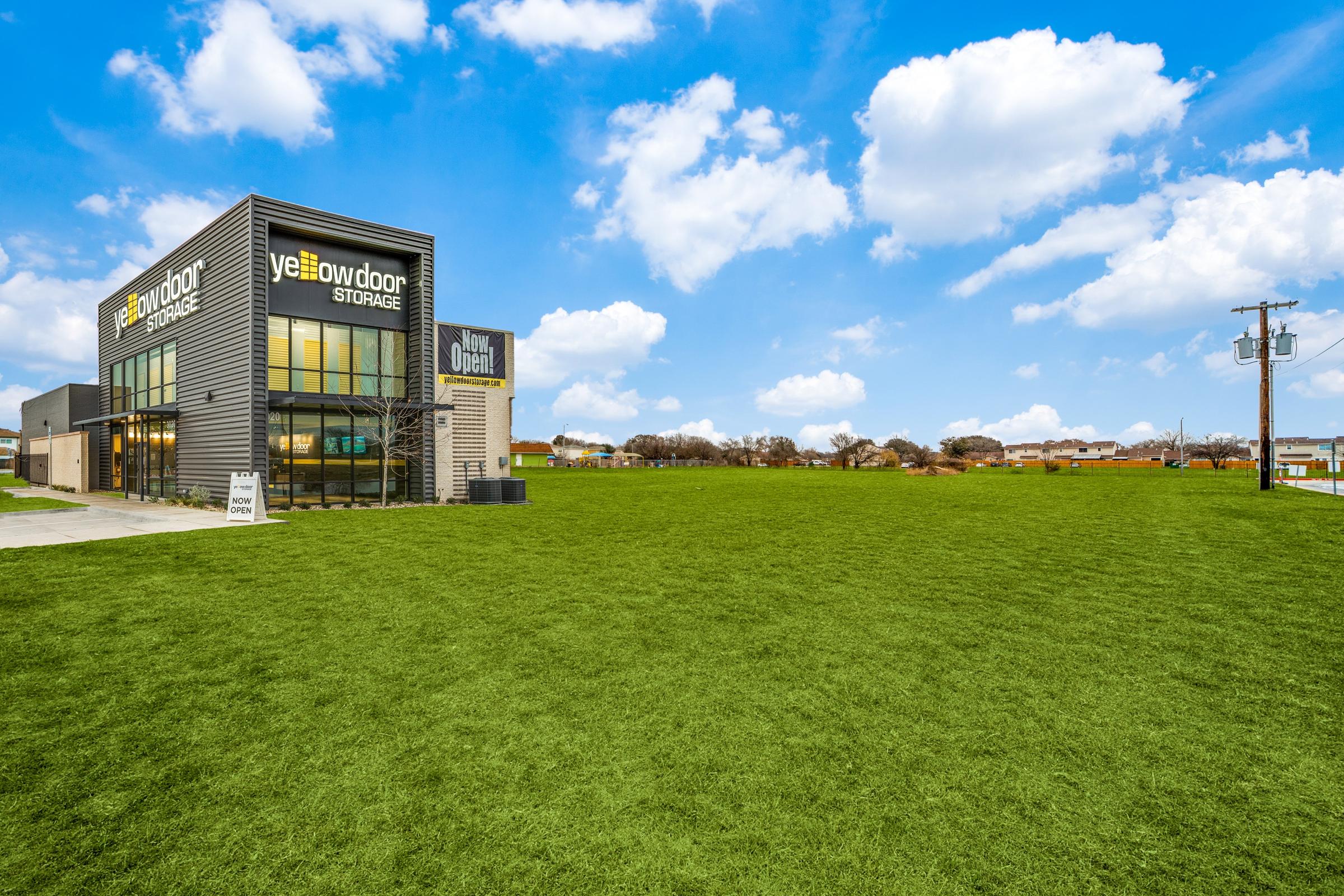 Virtually staged commercial storage facility on green lot after virtual staging in San Antonio, Texas