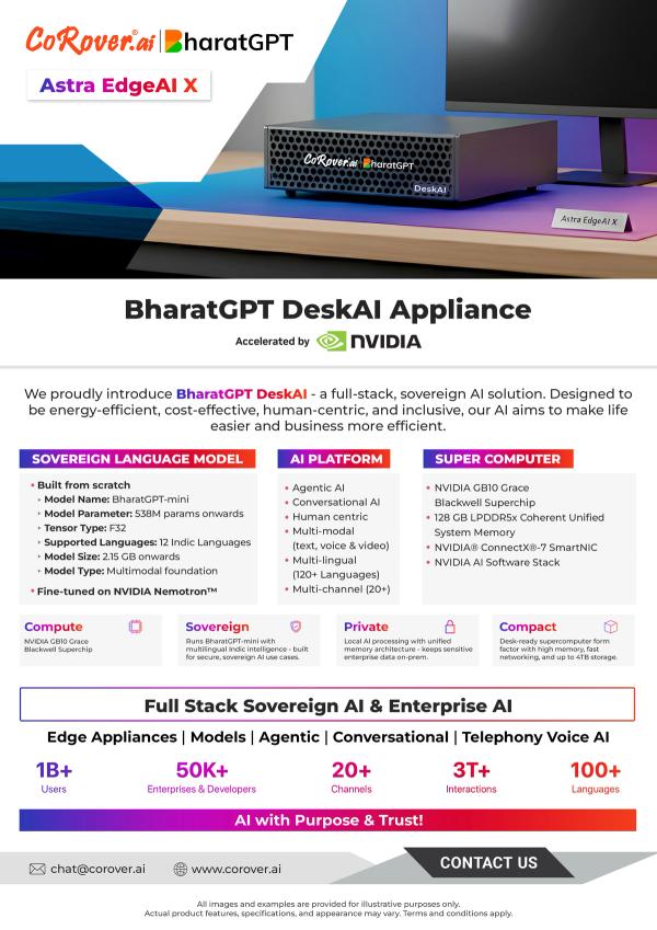CoRover.ai Announces Large-Scale Deployment of Multilingual AI Platform; Launches ‘BharatGPT DeskAI Appliance’ Powered by NVIDIA
