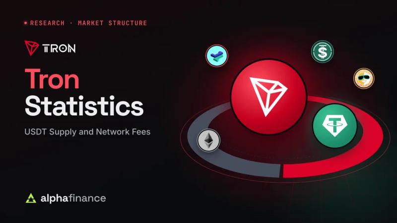 Tron Statistics: a large red TRON coin above a ring split between Tron in red and Ethereum in grey, with a green USDT coin on the red half and Ethereum, JustLend, USDD and SUN tokens around it