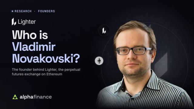 Who is Vladimir Novakovski? A portrait of the Lighter founder in a striped shirt and glasses, beside the Lighter logo, with the LIT token and Ethereum icons and Lighter's glowing L mark behind him