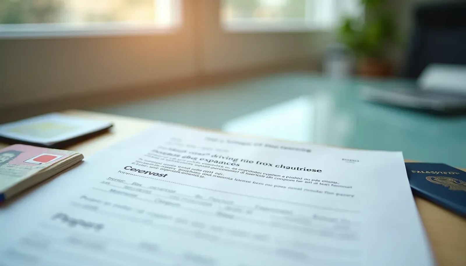 Formulaire d'échange de permis de conduire étranger sur une table avec passeport