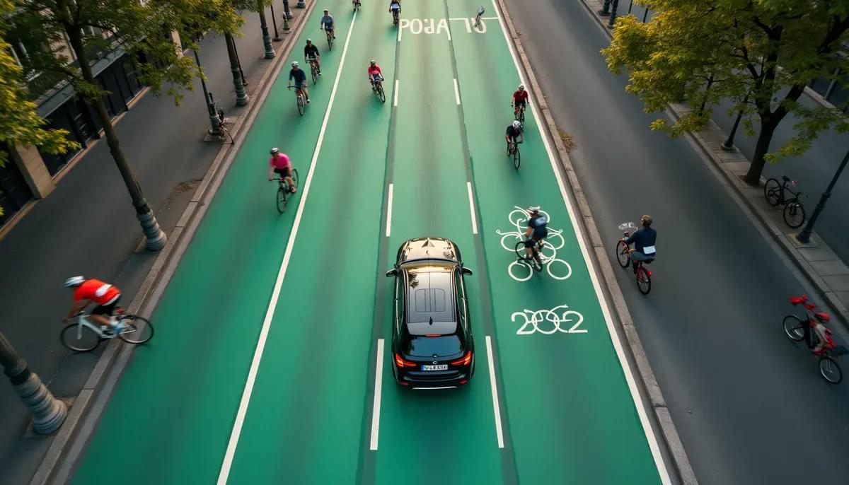 Piste cyclable et circulation automobile à Paris