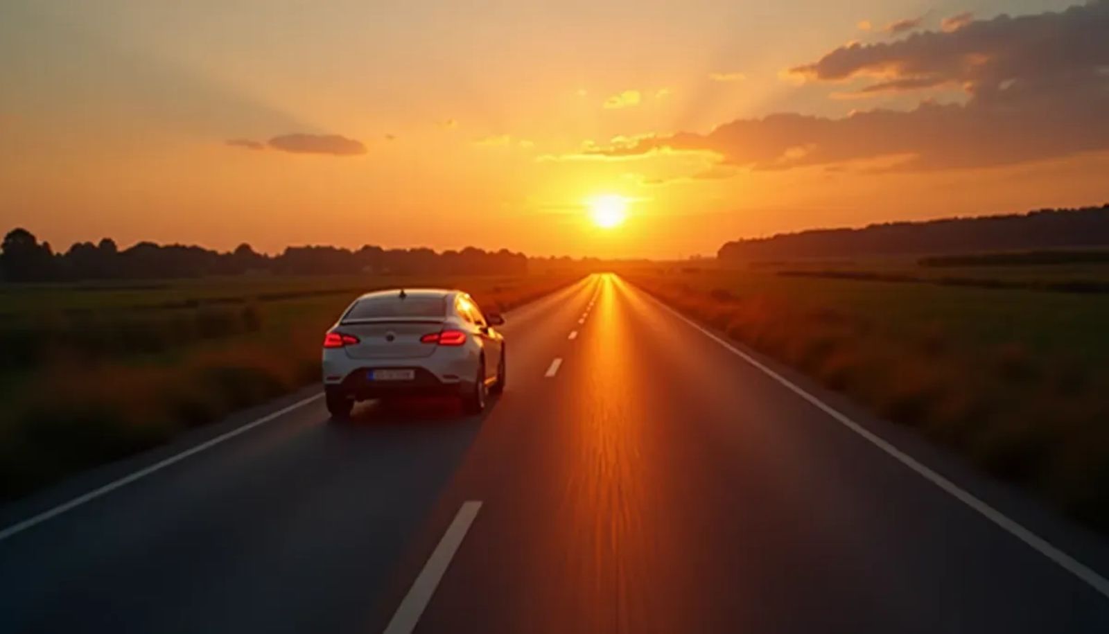 Radar automatique sur une route française de campagne au crépuscule