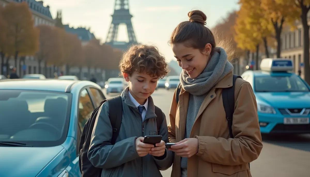 Jeune Parisien en conduite accompagnée avec son accompagnateur