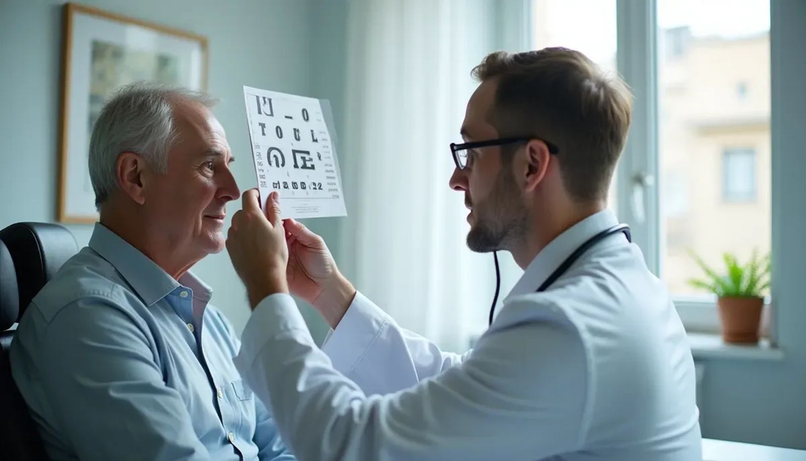 Médecin agréé examinant la vision d'un conducteur sénior à Paris