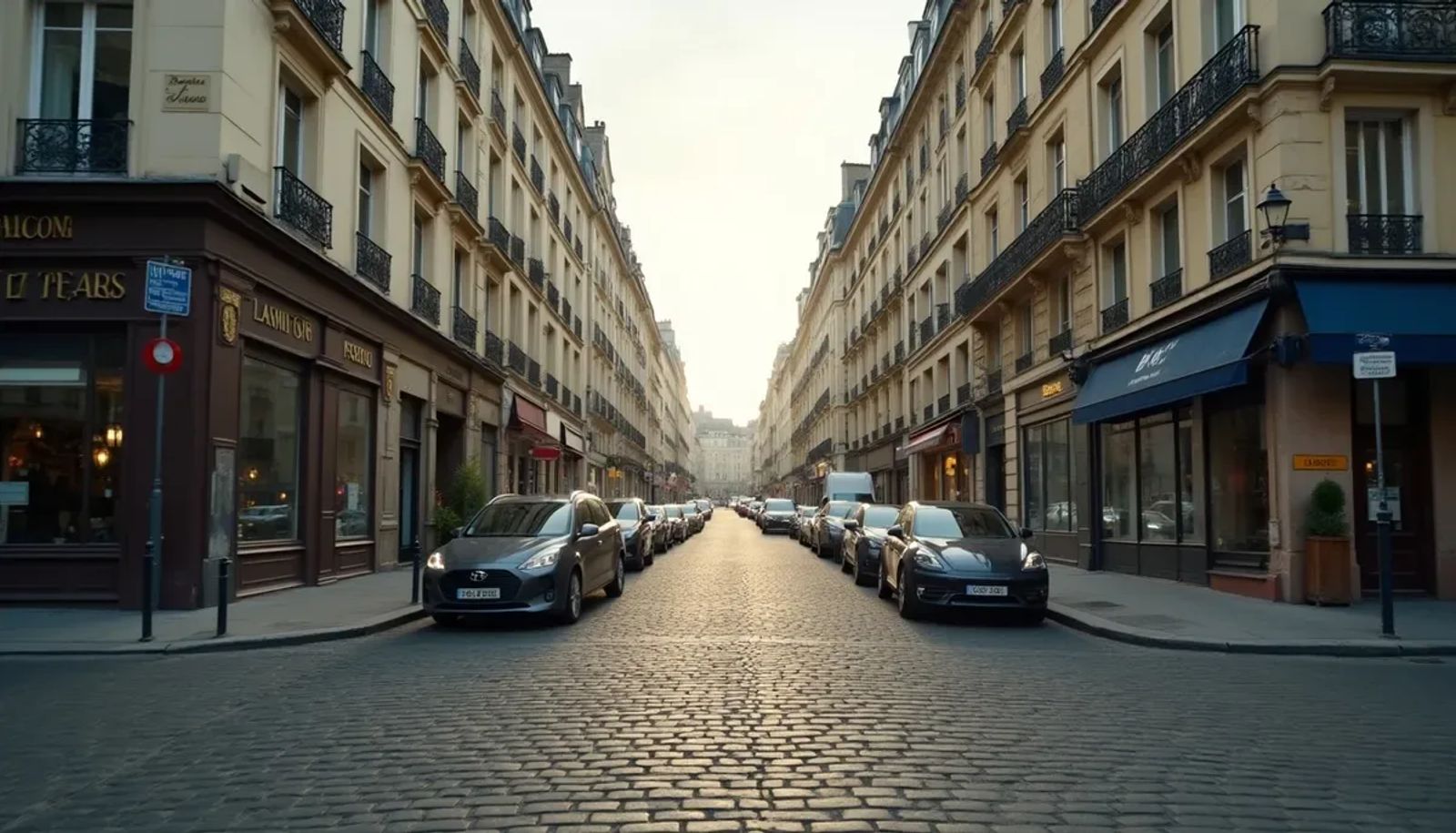 Carrefour étroit parisien avec panneau priorité à droite visible