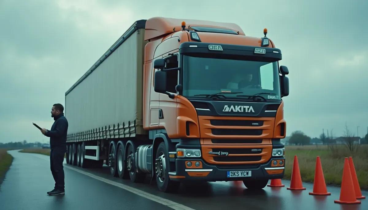 Camion poids lourd et élève conducteur en formation permis C