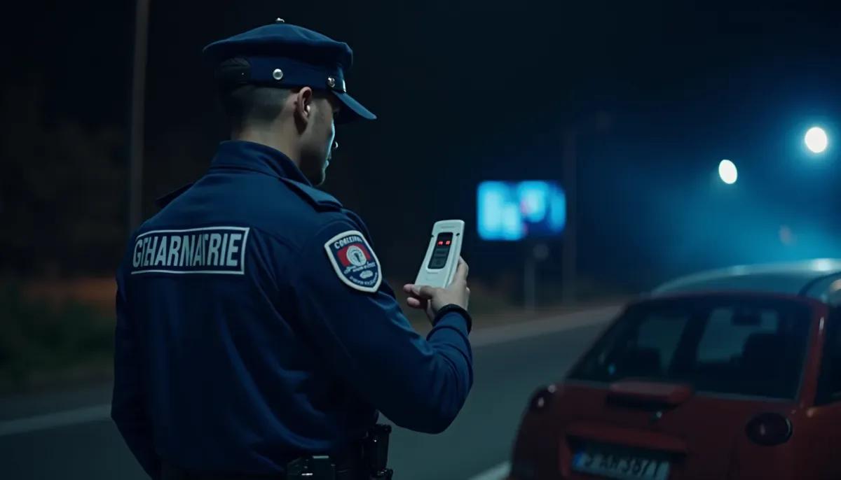 Gendarme réalisant un test salivaire sur un conducteur