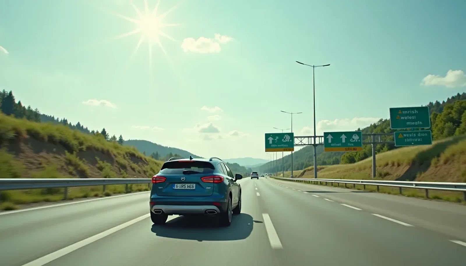 Voiture française sur une route européenne avec panneau d'autoroute italien