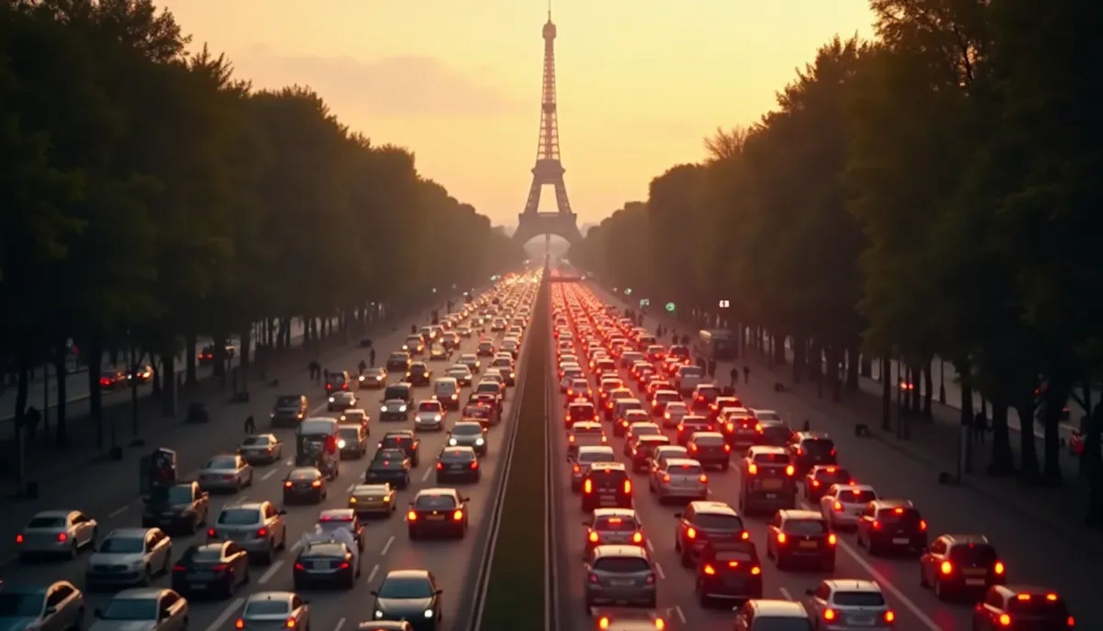 Voitures en file sur un boulevard parisien aux heures de pointe