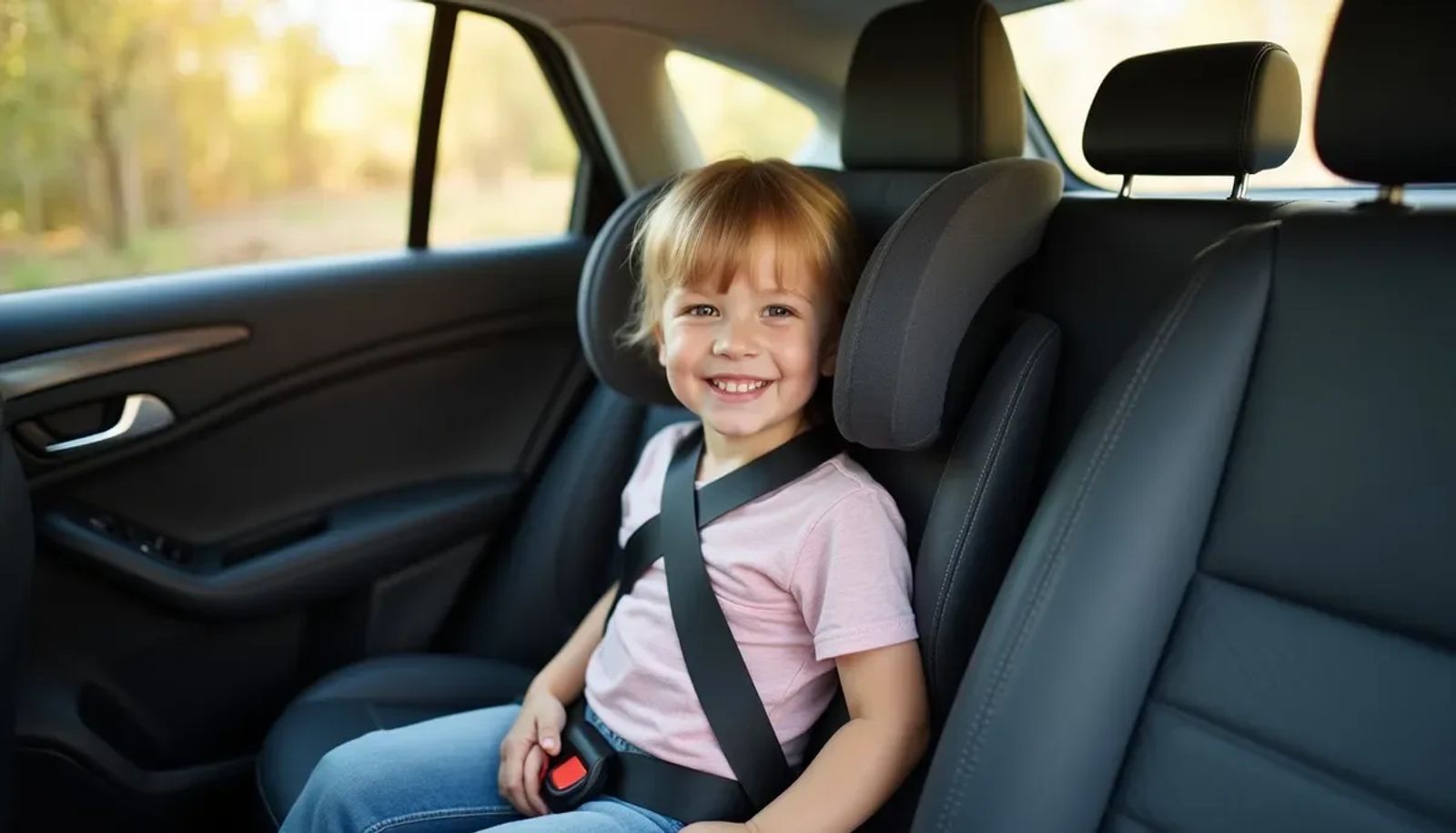 Enfant en bas âge installé dans un siège auto ISOFIX à l'arrière d'une voiture familiale