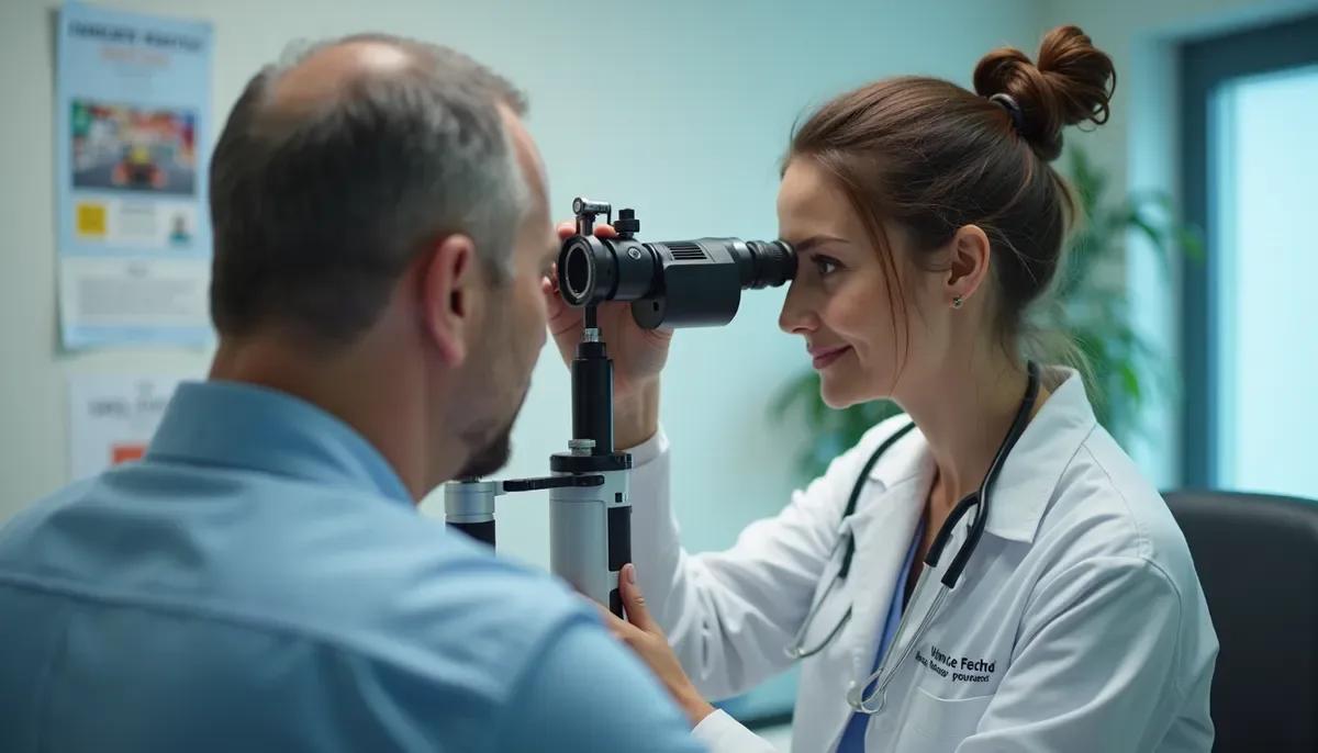 Médecin agréé examinant la vue d'un conducteur lors d'une visite médicale