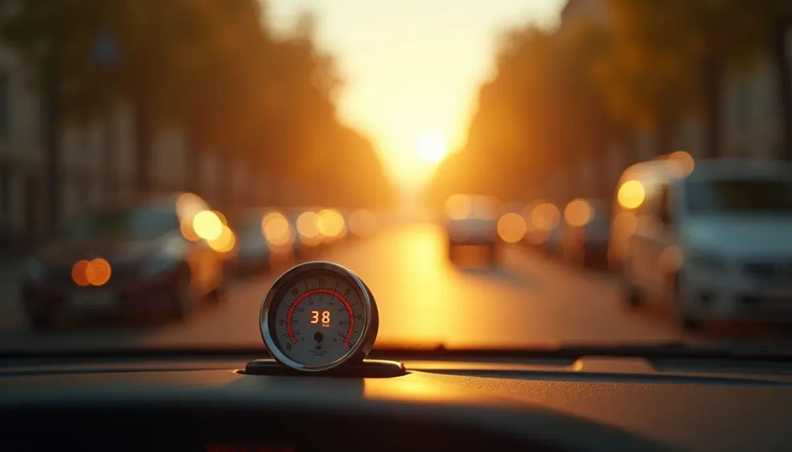 Rue parisienne en plein été avec thermomètre élevé et circulation