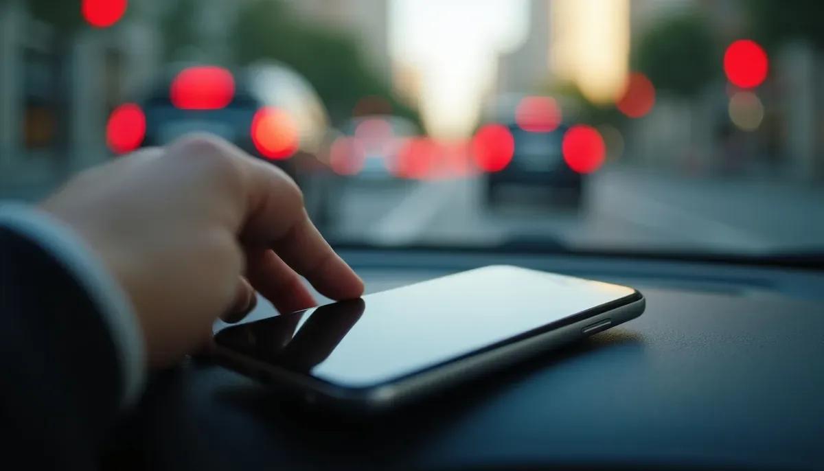 Conducteur tenant son smartphone à la main au volant
