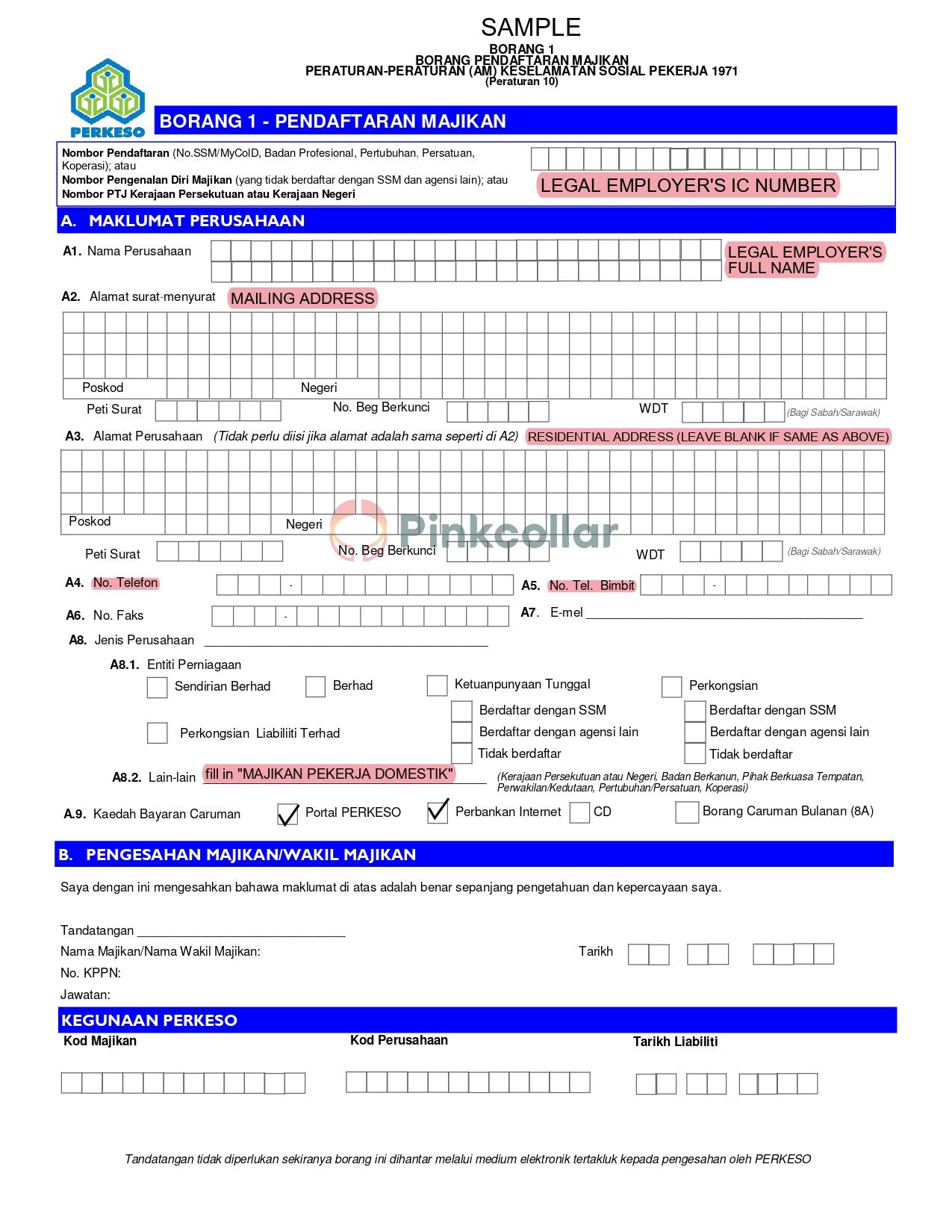 Guide for Borang Pendaftaran Majikan (Borang 1) / Employer Registration Form