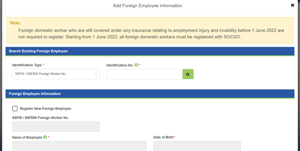 Add Foreign Employee Information on SOCSO Assist Portal