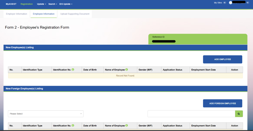 Employee's Registration Form on SOCSO Assist Portal