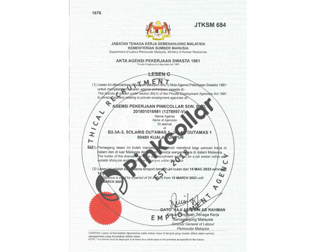Malaysian Labour Department License