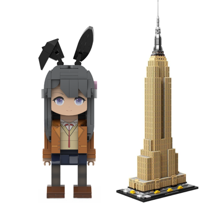 PNG image of the Mai Sakurajima Figure beside a toy brick building