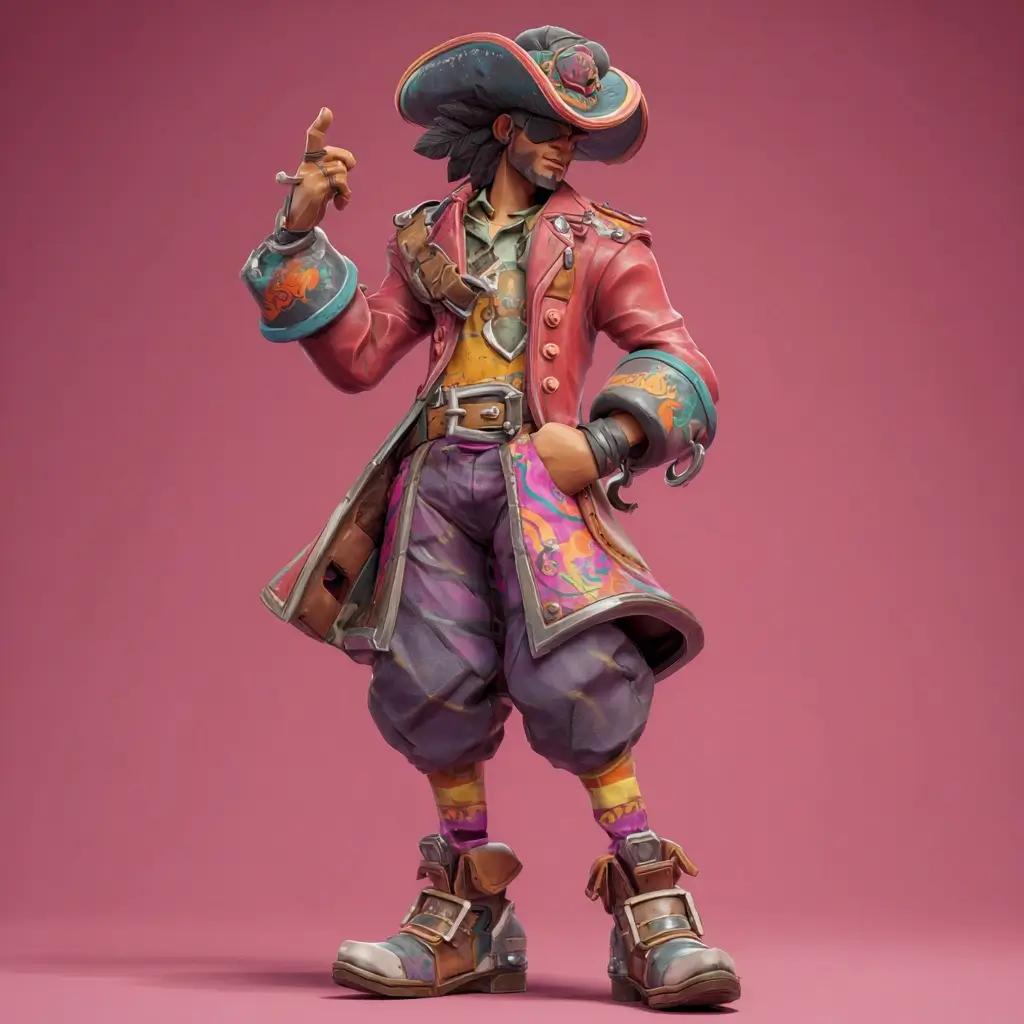 Stylized 3D pirate character wearing a colorful coat, hat, and boots, rendered in Fortnite’s cartoony high-fidelity style.