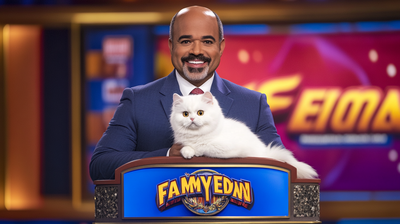 An image of a cat in Steve Harvey's hands generated by Midjourney