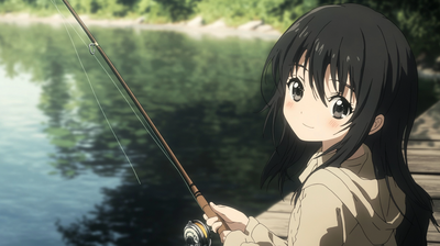 An image of an anime-style picture of a girl fishing generated by Midjourney