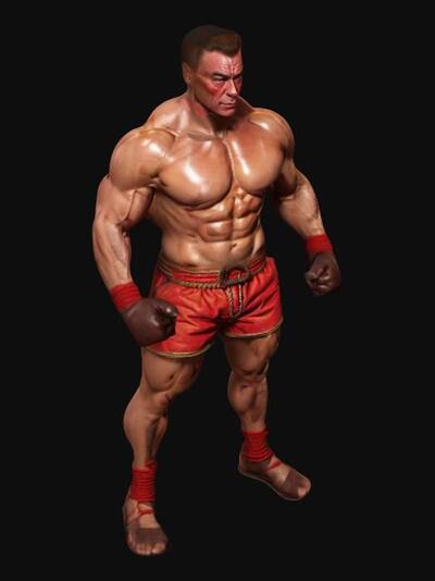 JPEG image of Jean Claude Van Damme tfrom bloodsport with red shorts that will be used as input