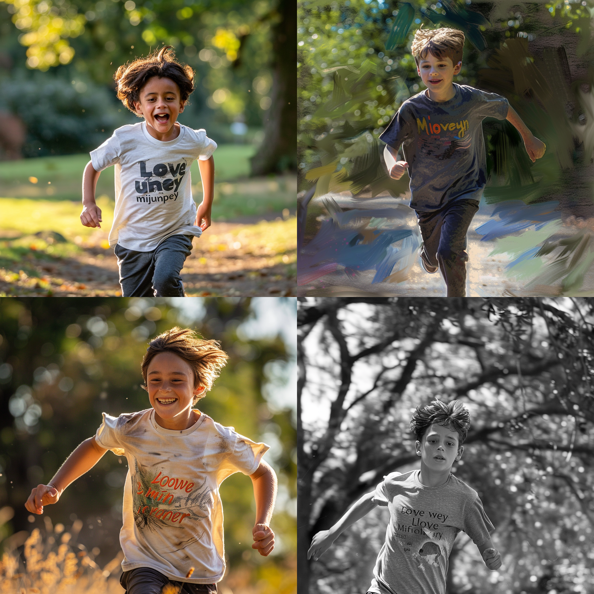 A picture of a boy running in the park generated by Midjourney API using model V6