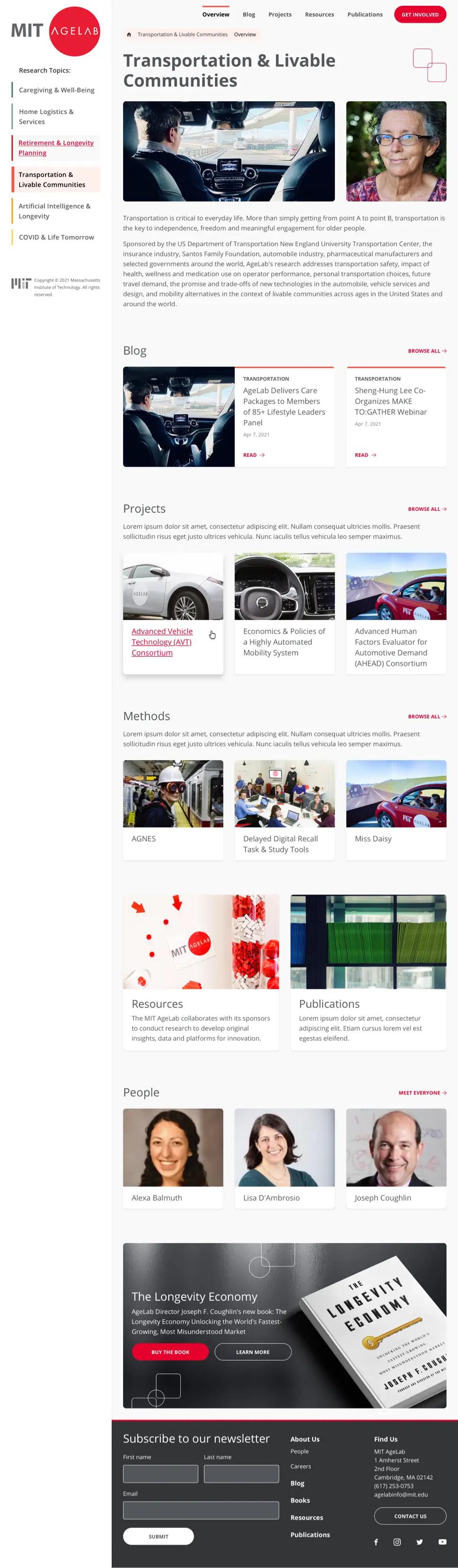 A screenshot of an MIT AgeLab research "Overview" page.