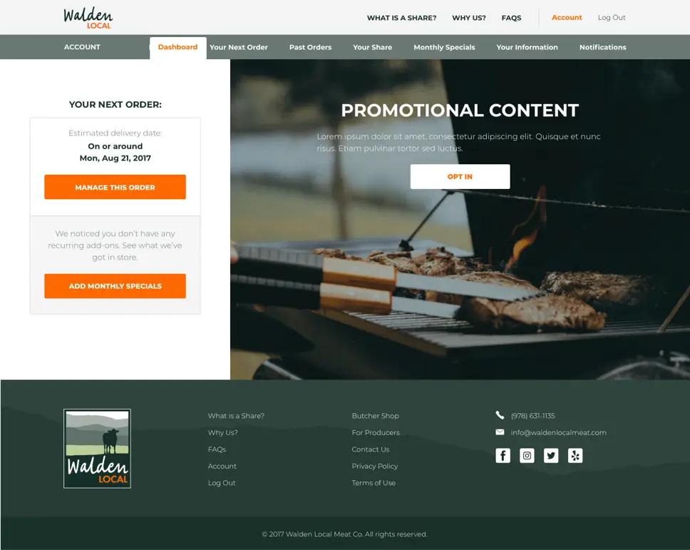 A screenshot of Walden Local Meats' account dashboard.