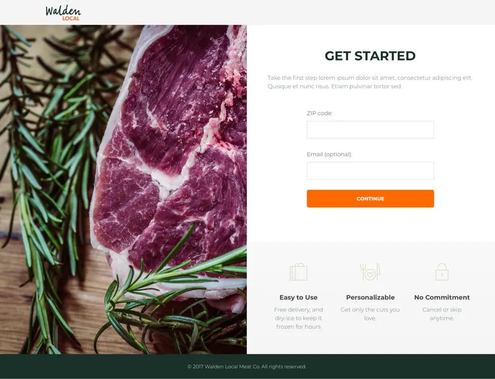 A screenshot of Walden Local Meats' "Get Started" page.