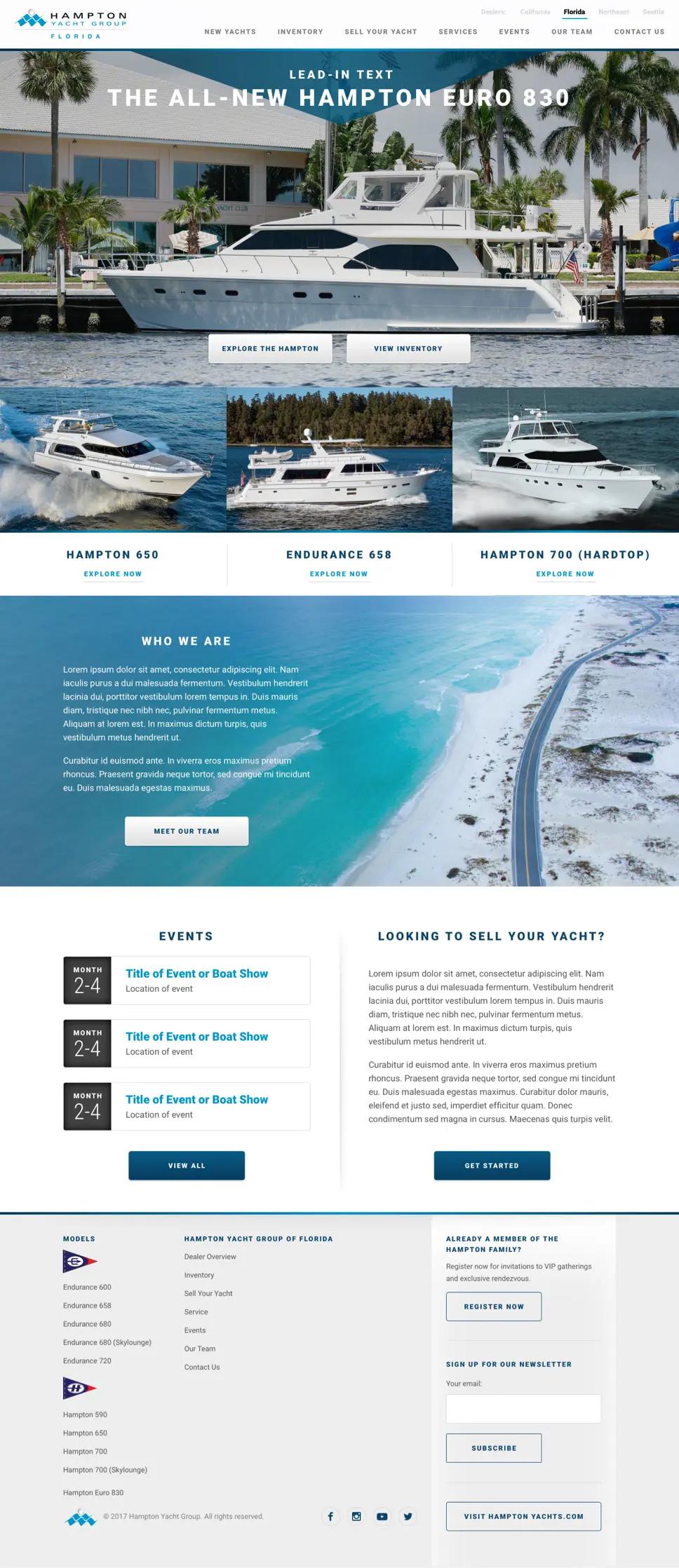 A screenshot of Hampton Yachts Group's dealer overview page.