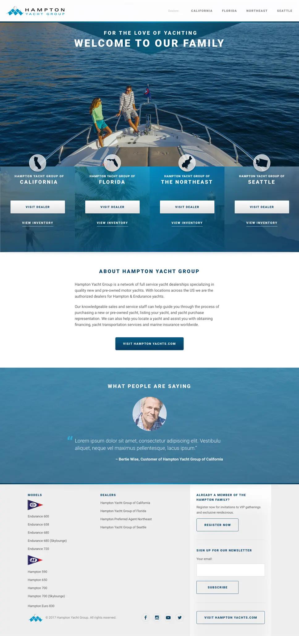 A screenshot of Hampton Yachts Group's homepage.