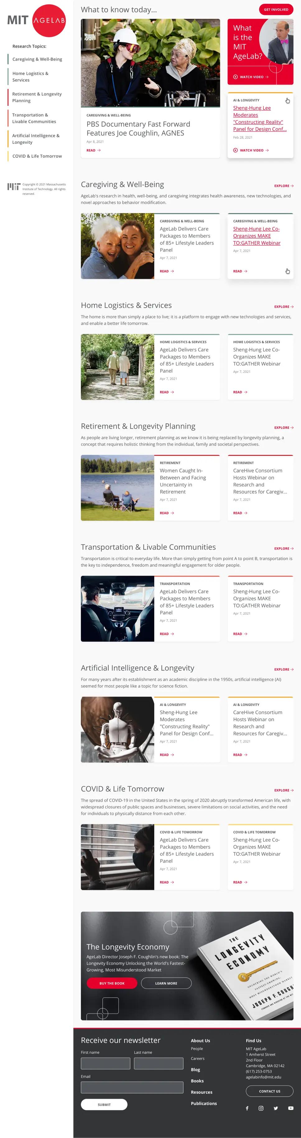 A screenshot of MIT AgeLab's homepage.