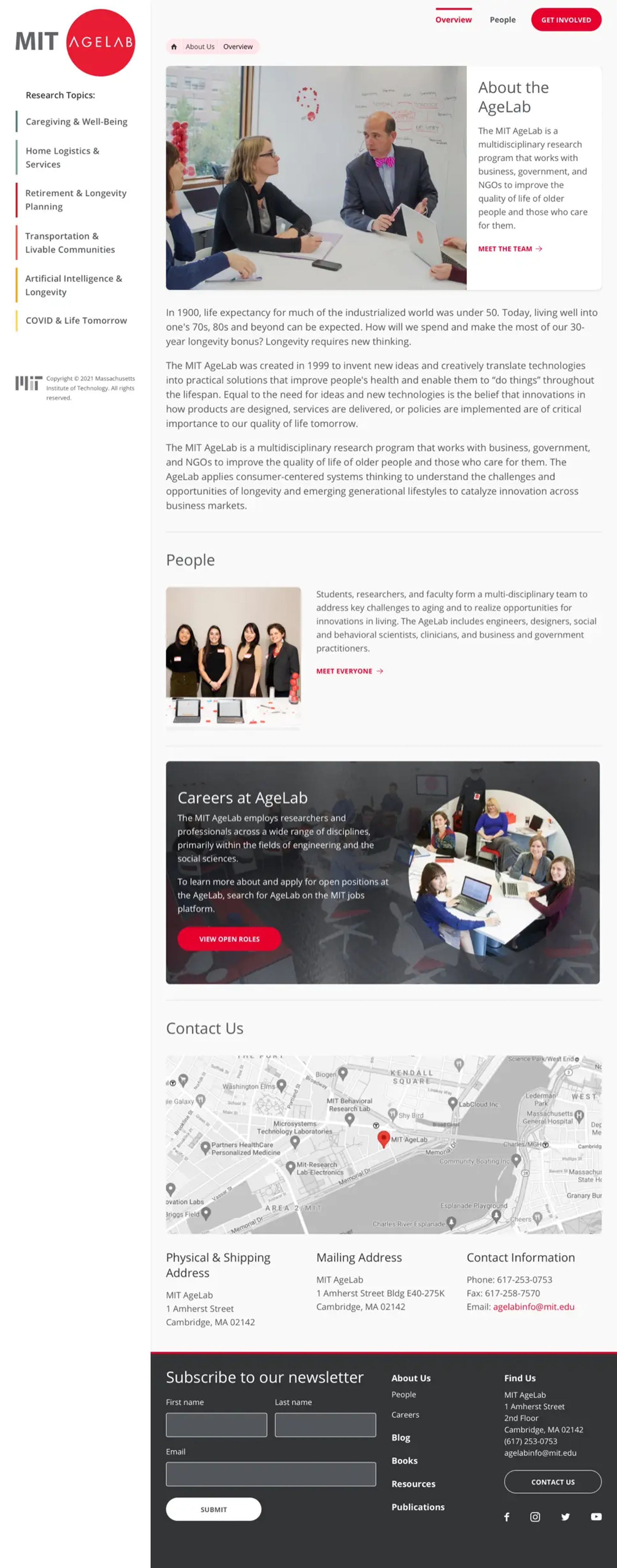 A screenshot of MIT AgeLab's "About" page.