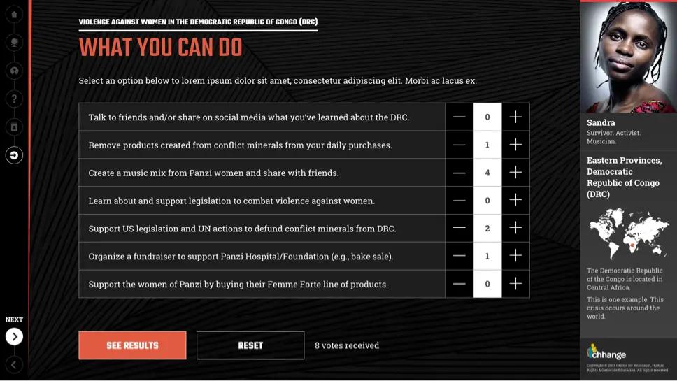 A screenshot of the Chhange "What You Can Do" survey screen.
