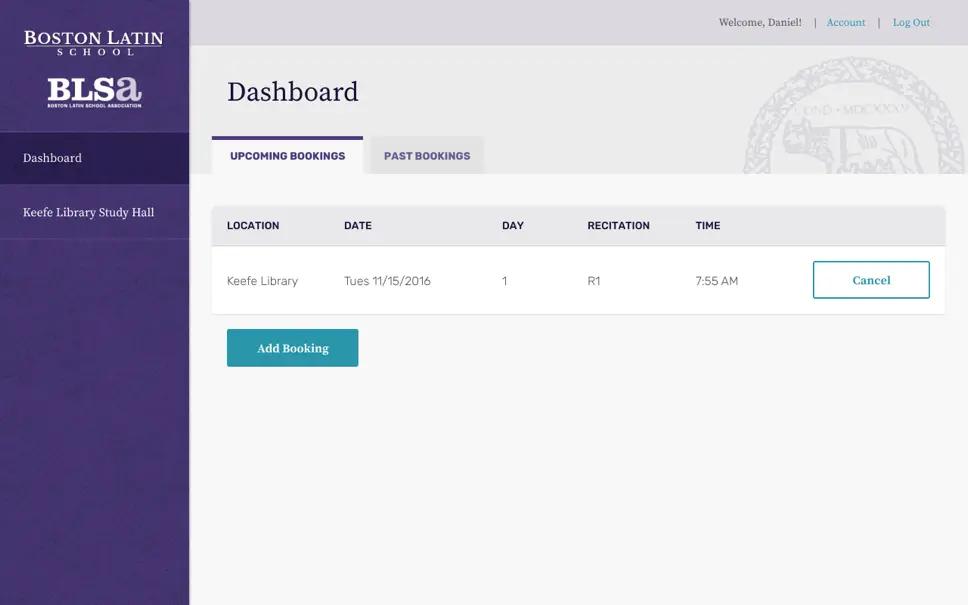 A screenshot of Boston Latin School's student dashboard.