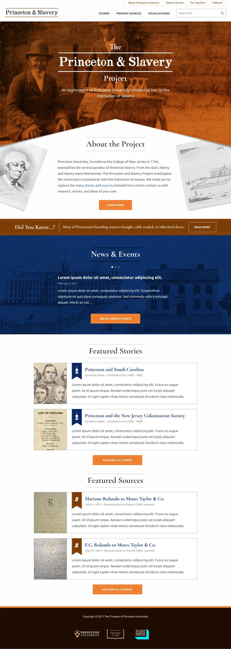 A screenshot of Princeton & Slavery's homepage.