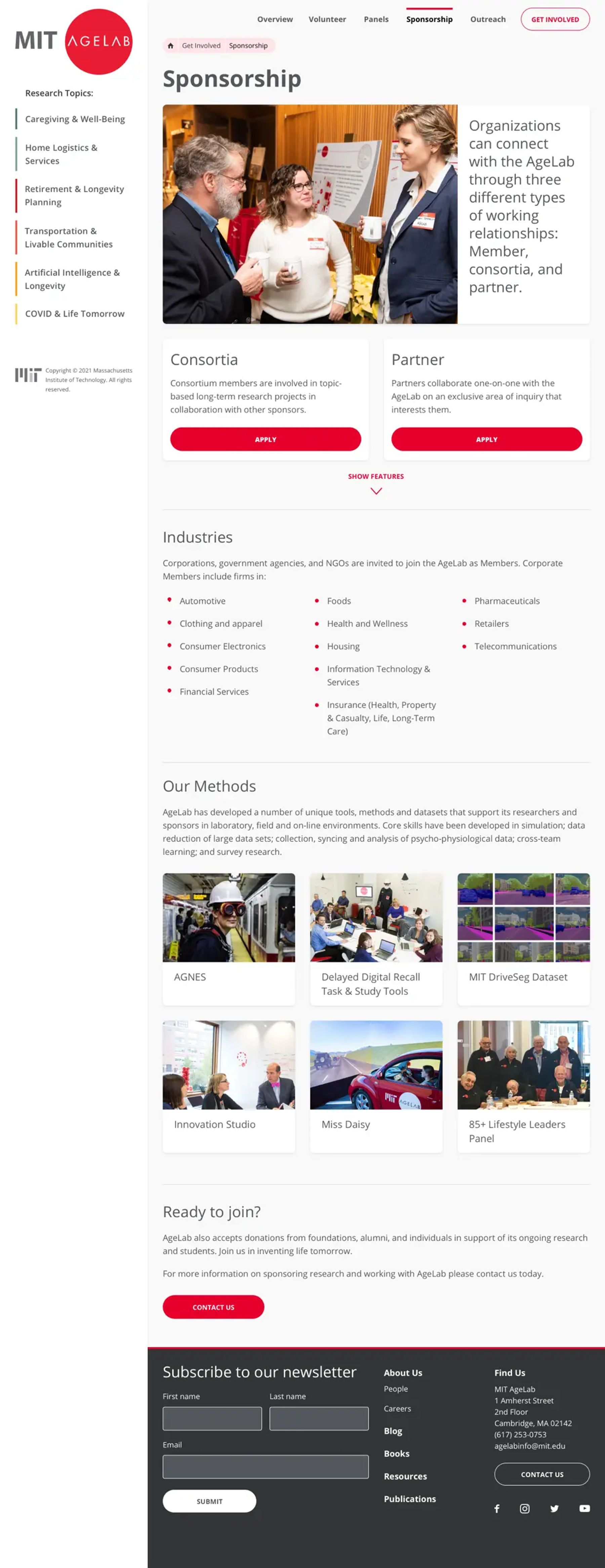 A screenshot of an MIT AgeLab "Sponsorship" page.