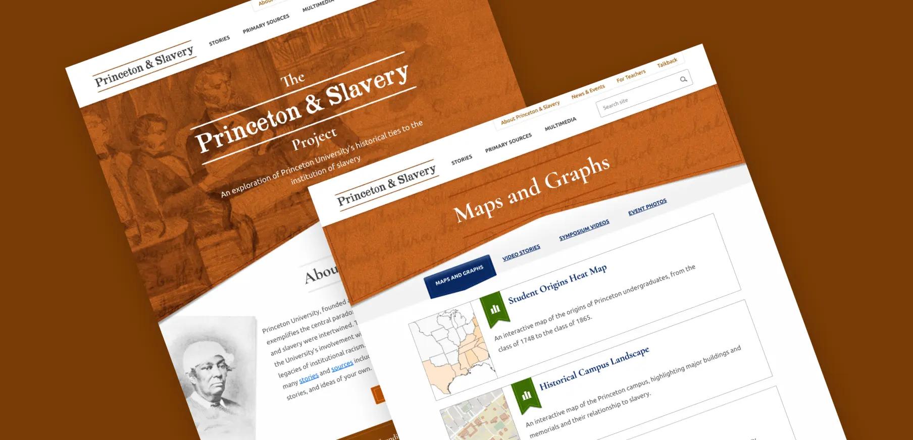 Two screenshots of our work on the Princeton & Slavery Project website.